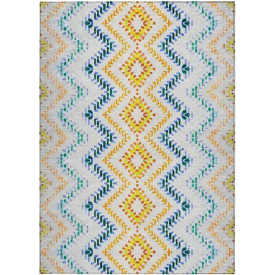 Ivory Blue And Purple Geometric Washable Indoor Outdoor Area Rug Photo 8
