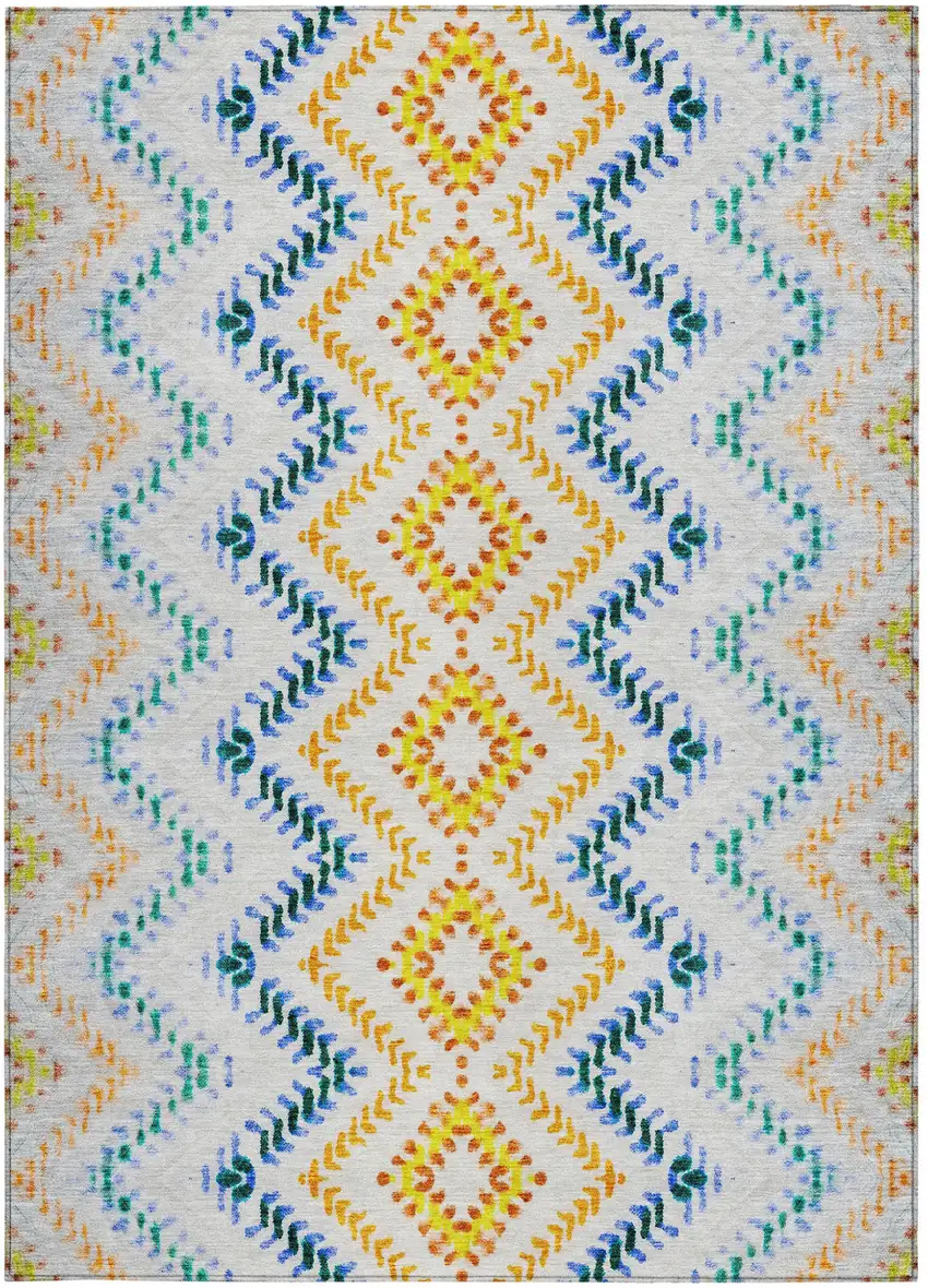 Ivory Blue And Purple Geometric Washable Indoor Outdoor Area Rug Photo 8