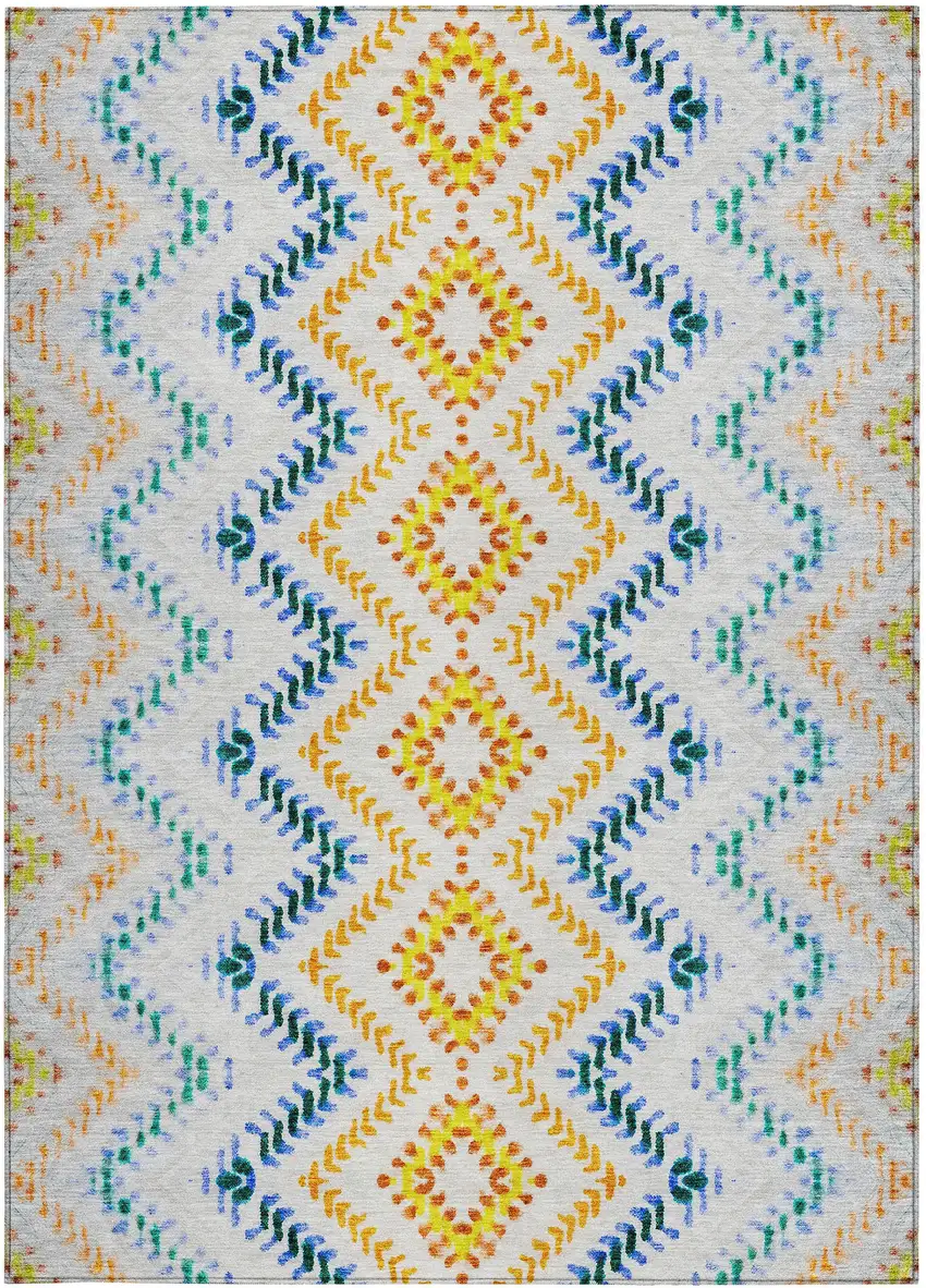 Ivory Blue And Purple Geometric Washable Indoor Outdoor Area Rug Photo 8