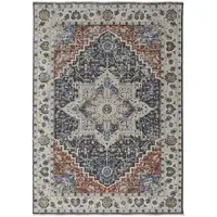 Photo of Ivory Blue And Red Floral Power Loom Area Rug With Fringe