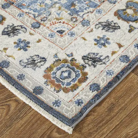 Ivory Blue And Red Floral Power Loom Area Rug With Fringe Photo 3