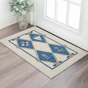 Photo of Ivory Blue And Red Nautical Washable Area Rug With UV Protection