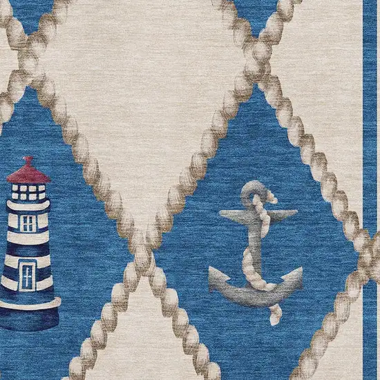 Ivory Blue And Red Nautical Washable Area Rug With UV Protection Photo 4