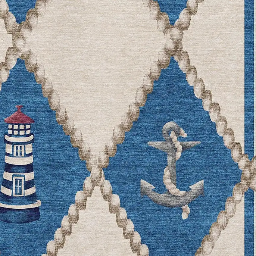 Ivory Blue And Red Nautical Washable Area Rug With UV Protection Photo 4