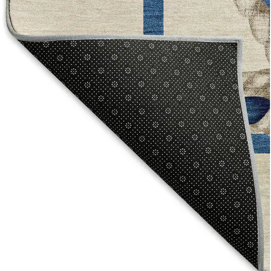 Ivory Blue And Red Nautical Washable Area Rug With UV Protection Photo 7