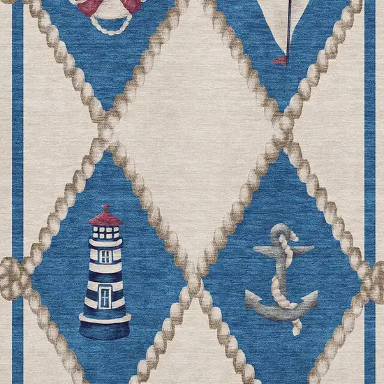 Ivory Blue And Red Nautical Washable Area Rug With UV Protection Photo 5