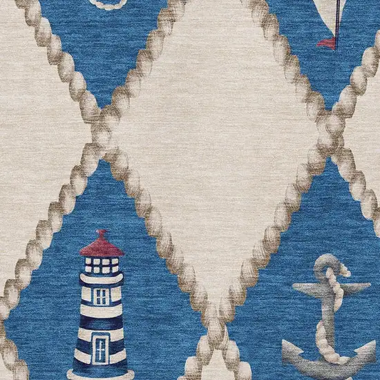Ivory Blue And Red Nautical Washable Area Rug With UV Protection Photo 4