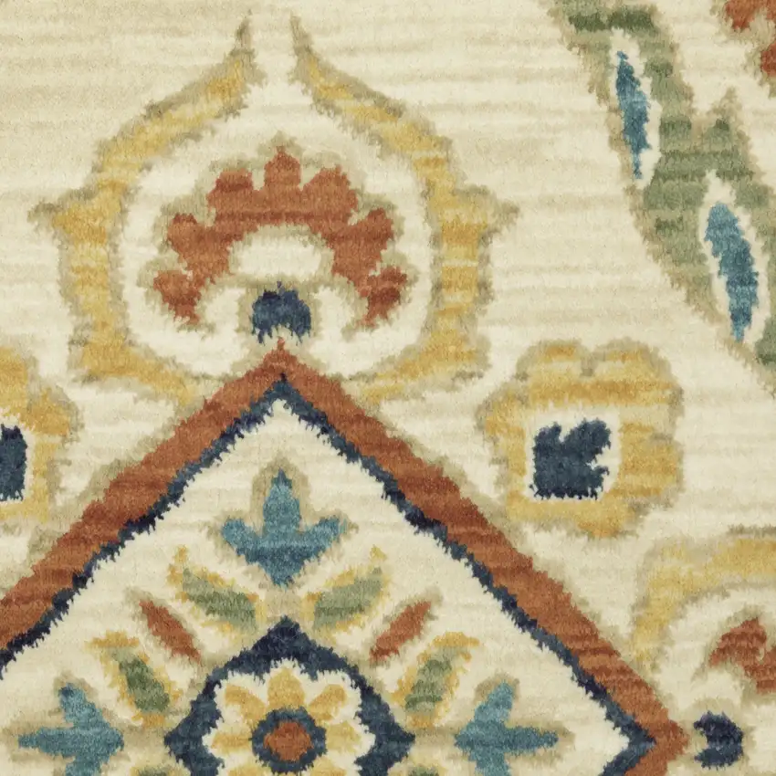 Ivory Blue And Red Oriental Area Rug With Fringe Photo 6