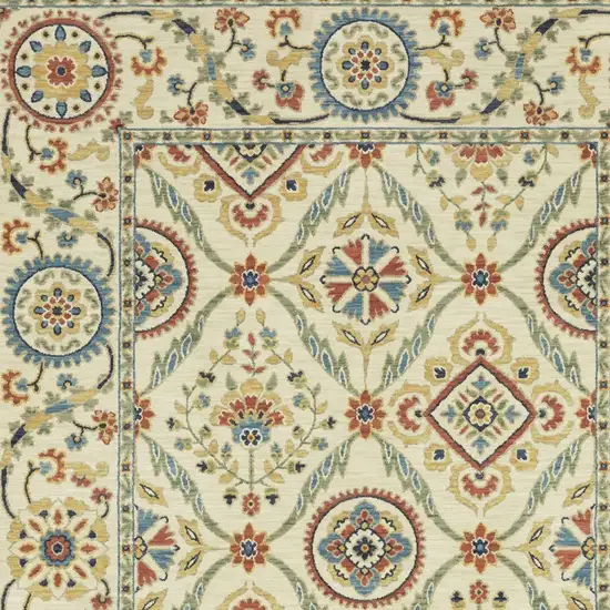 Ivory Blue And Red Oriental Area Rug With Fringe Photo 7