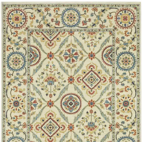 Ivory Blue And Red Oriental Area Rug With Fringe Photo 8