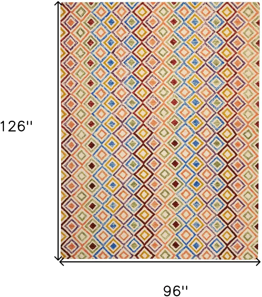 Ivory Blue And Red Wool Geometric Hand Tufted Area Rug Photo 3