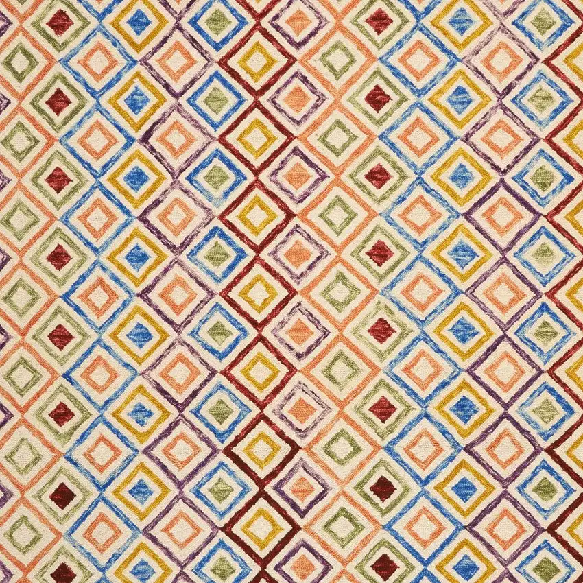 Ivory Blue And Red Wool Geometric Hand Tufted Area Rug Photo 5
