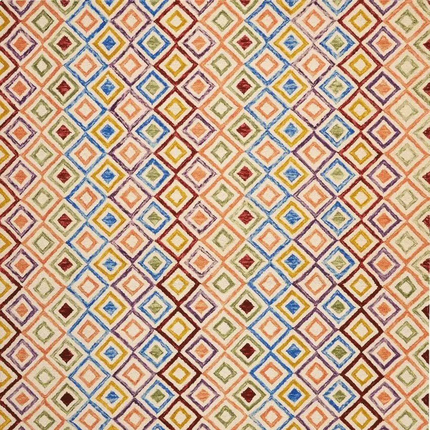 Ivory Blue And Red Wool Geometric Hand Tufted Area Rug Photo 6
