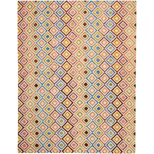 Photo of Ivory Blue And Red Wool Geometric Hand Tufted Area Rug