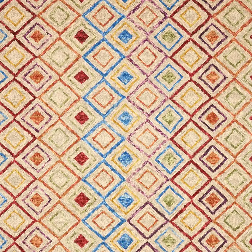 Ivory Blue And Red Wool Geometric Hand Tufted Area Rug Photo 7