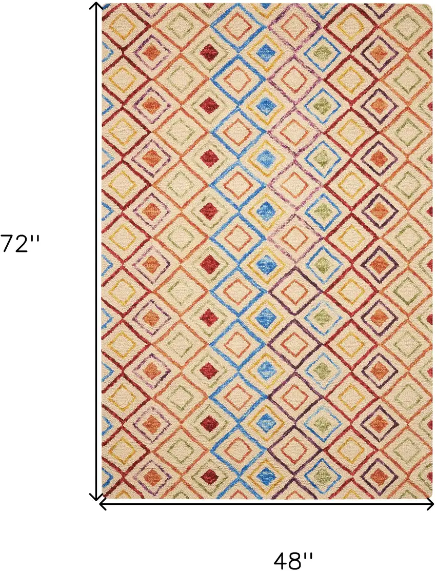 Ivory Blue And Red Wool Geometric Hand Tufted Area Rug Photo 3