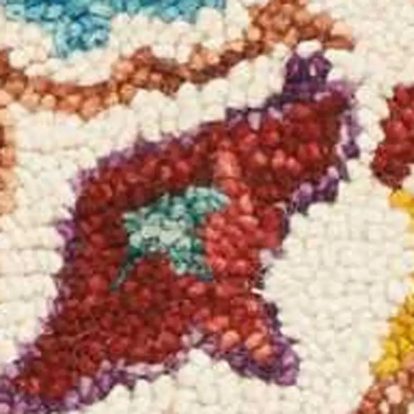 Ivory Blue And Red Wool Geometric Hand Tufted Area Rug Photo 3