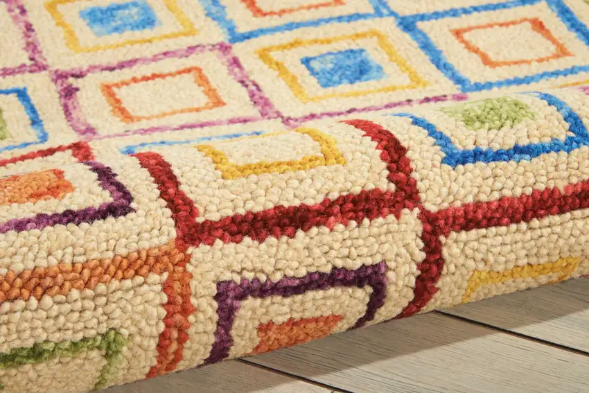 Ivory Blue And Red Wool Geometric Hand Tufted Area Rug Photo 8