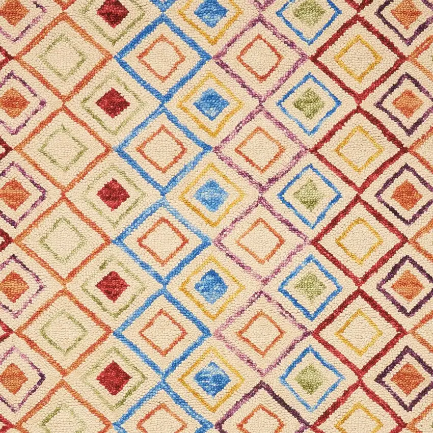 Ivory Blue And Red Wool Geometric Hand Tufted Area Rug Photo 6