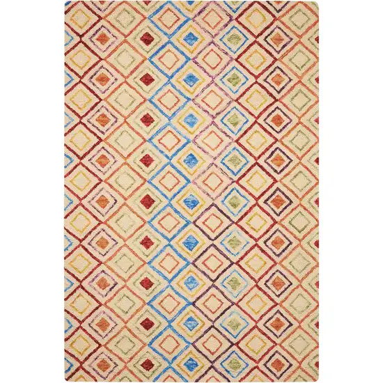 Ivory Blue And Red Wool Geometric Hand Tufted Area Rug Photo 1