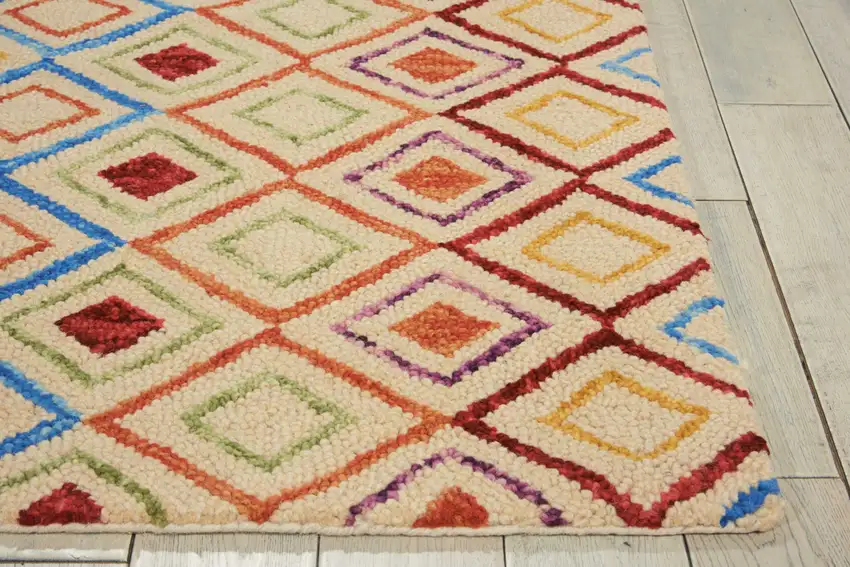 Ivory Blue And Red Wool Geometric Hand Tufted Area Rug Photo 6