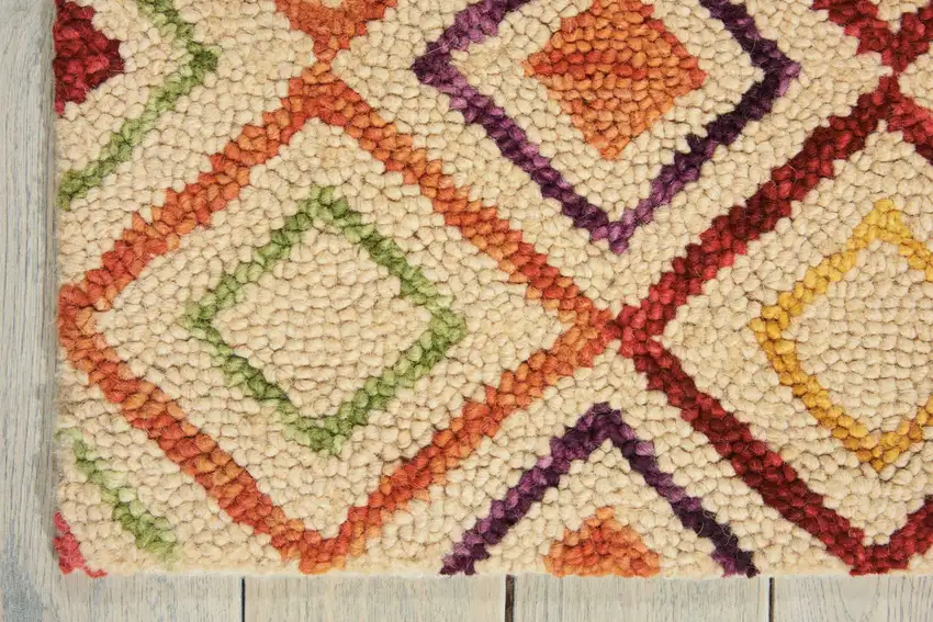 Ivory Blue And Red Wool Geometric Hand Tufted Area Rug Photo 5