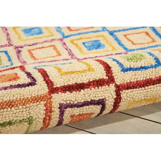 Ivory Blue And Red Wool Geometric Hand Tufted Area Rug Photo 6