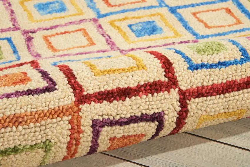 Ivory Blue And Red Wool Geometric Hand Tufted Area Rug Photo 6