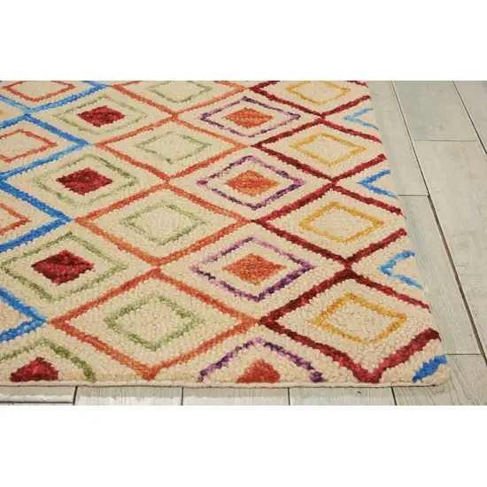 Ivory Blue And Red Wool Geometric Hand Tufted Area Rug Photo 4