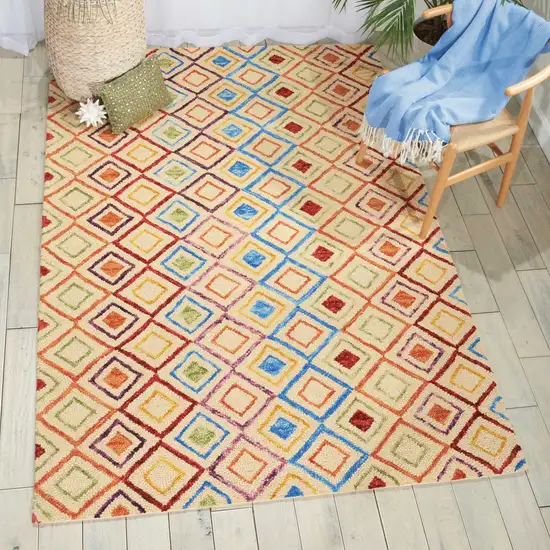 Ivory Blue And Red Wool Geometric Hand Tufted Area Rug Photo 3