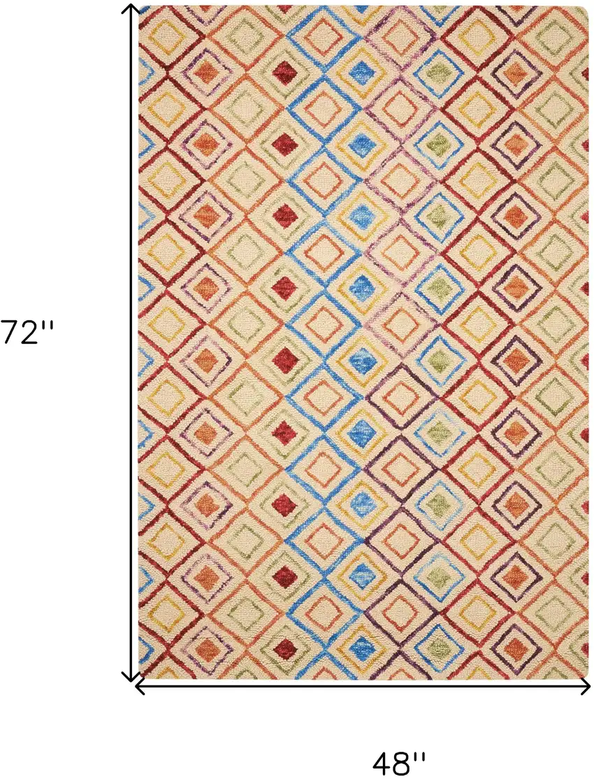 Ivory Blue And Red Wool Geometric Hand Tufted Area Rug Photo 3