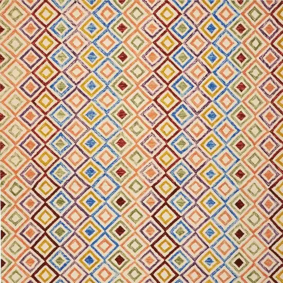 Ivory Blue And Red Wool Geometric Hand Tufted Area Rug Photo 3