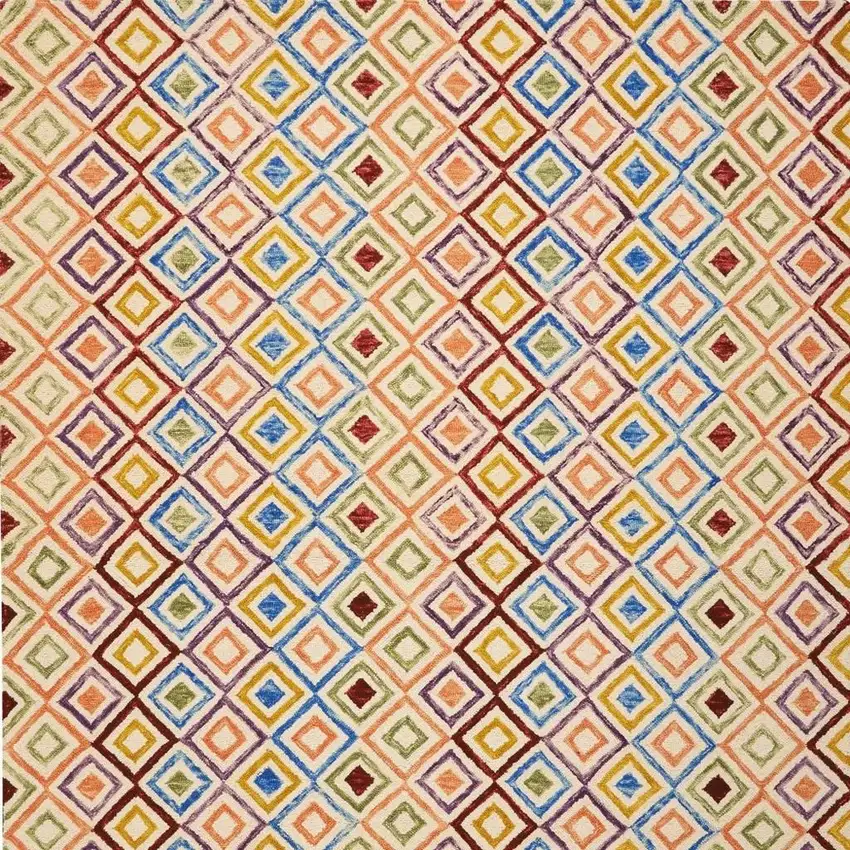 Ivory Blue And Red Wool Geometric Hand Tufted Area Rug Photo 3