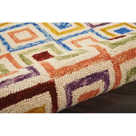 Ivory Blue And Red Wool Geometric Hand Tufted Area Rug Photo 6