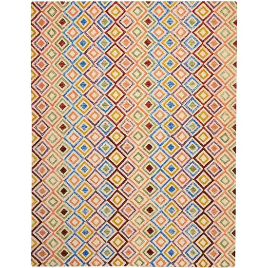 Ivory Blue And Red Wool Geometric Hand Tufted Area Rug Photo 4