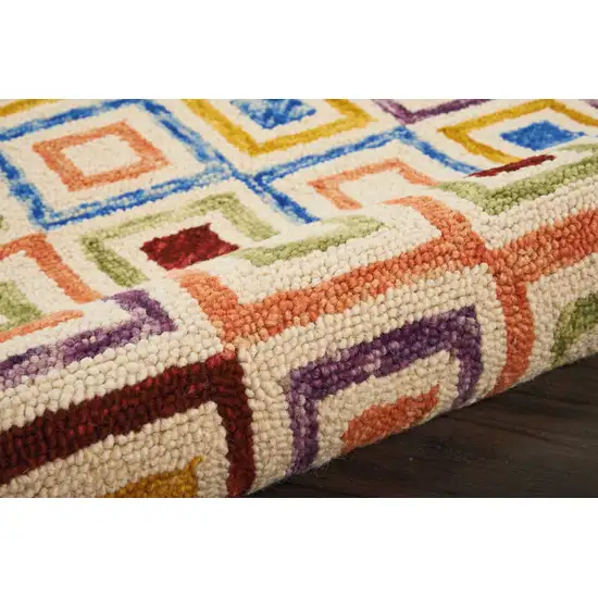 Ivory Blue And Red Wool Geometric Hand Tufted Area Rug Photo 8