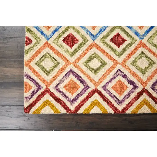 Ivory Blue And Red Wool Geometric Hand Tufted Area Rug Photo 7