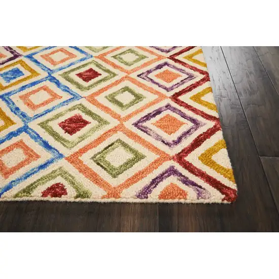 Ivory Blue And Red Wool Geometric Hand Tufted Area Rug Photo 6
