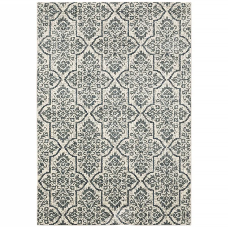 Ivory Blue And Sage Floral Power Loom Stain Resistant Area Rug Photo 1