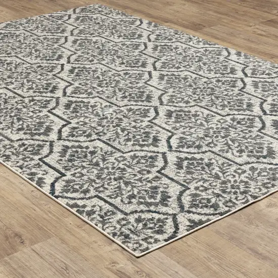 Ivory Blue And Sage Floral Power Loom Stain Resistant Area Rug Photo 4