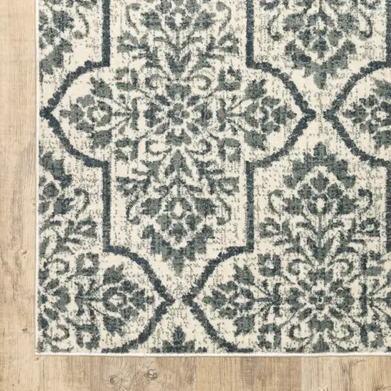 Ivory Blue And Sage Floral Power Loom Stain Resistant Area Rug Photo 7