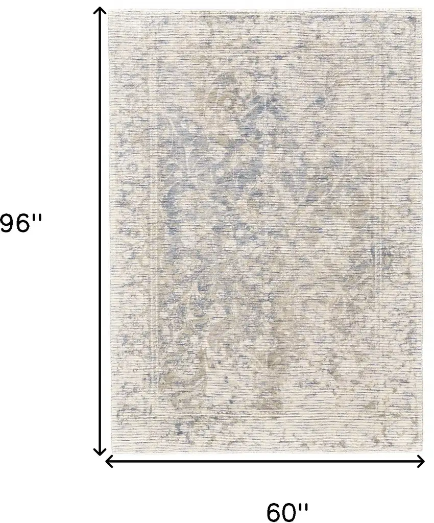 Ivory Blue And Tan Abstract Hand Woven Area Rug Photo 9