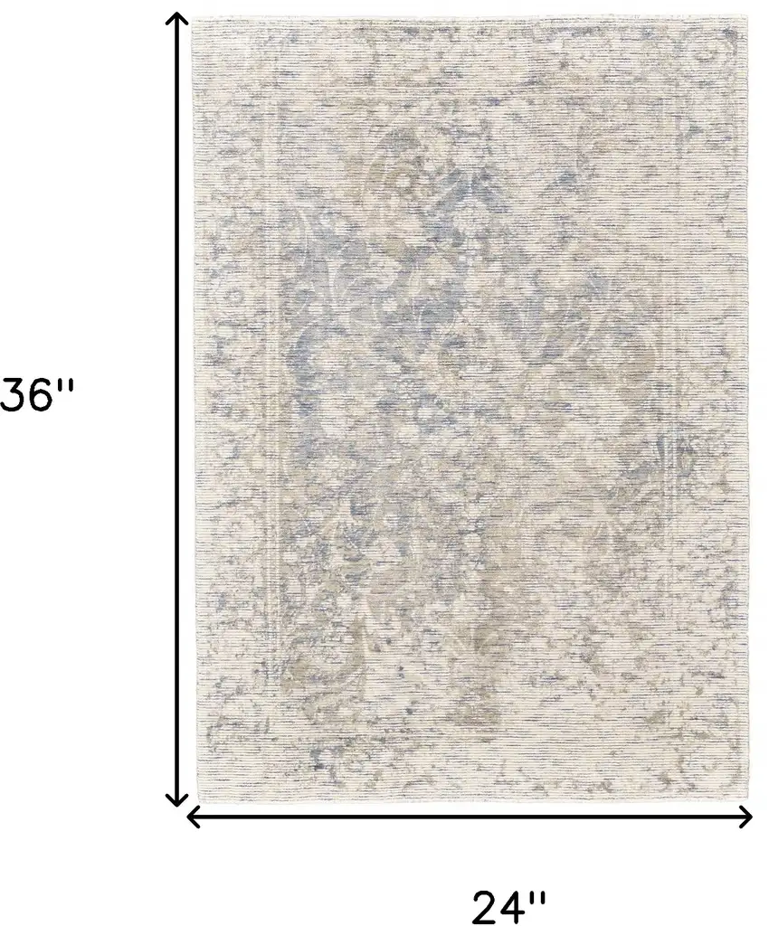 Ivory Blue And Tan Abstract Hand Woven Area Rug Photo 9
