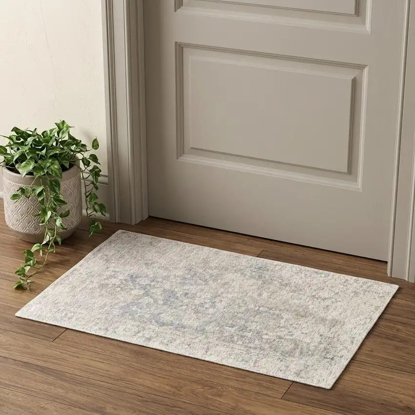Ivory Blue And Tan Abstract Hand Woven Area Rug Photo 1