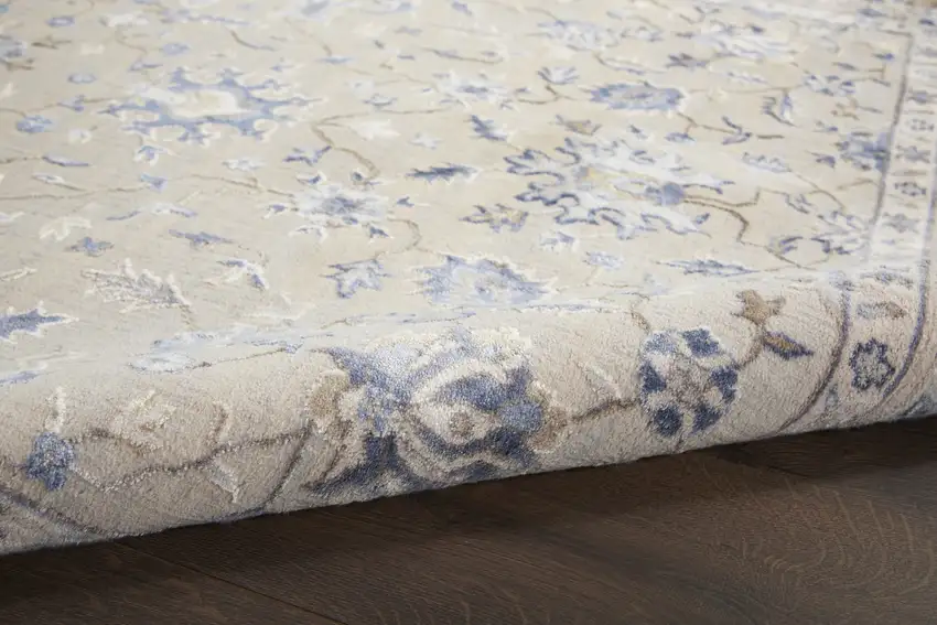 Ivory Blue And Tan Floral Non Skid Area Rug Photo 9