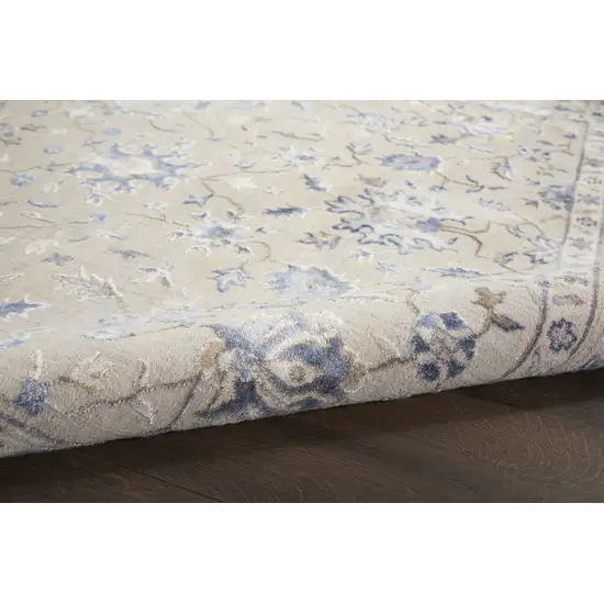 Ivory Blue And Tan Floral Non Skid Area Rug Photo 9