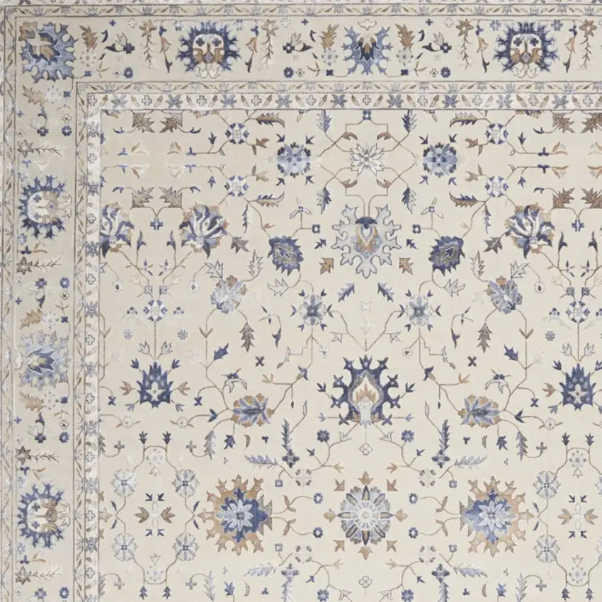 Ivory Blue And Tan Floral Non Skid Area Rug Photo 7