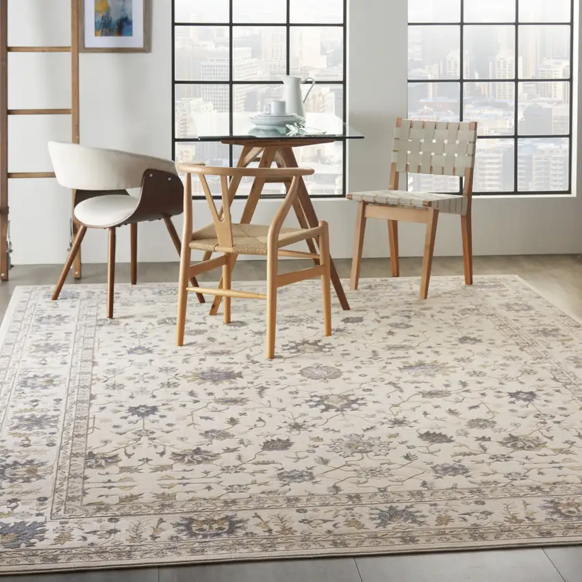 Ivory Blue And Tan Floral Non Skid Area Rug Photo 6