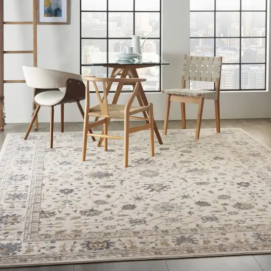 Ivory Blue And Tan Floral Non Skid Area Rug Photo 6