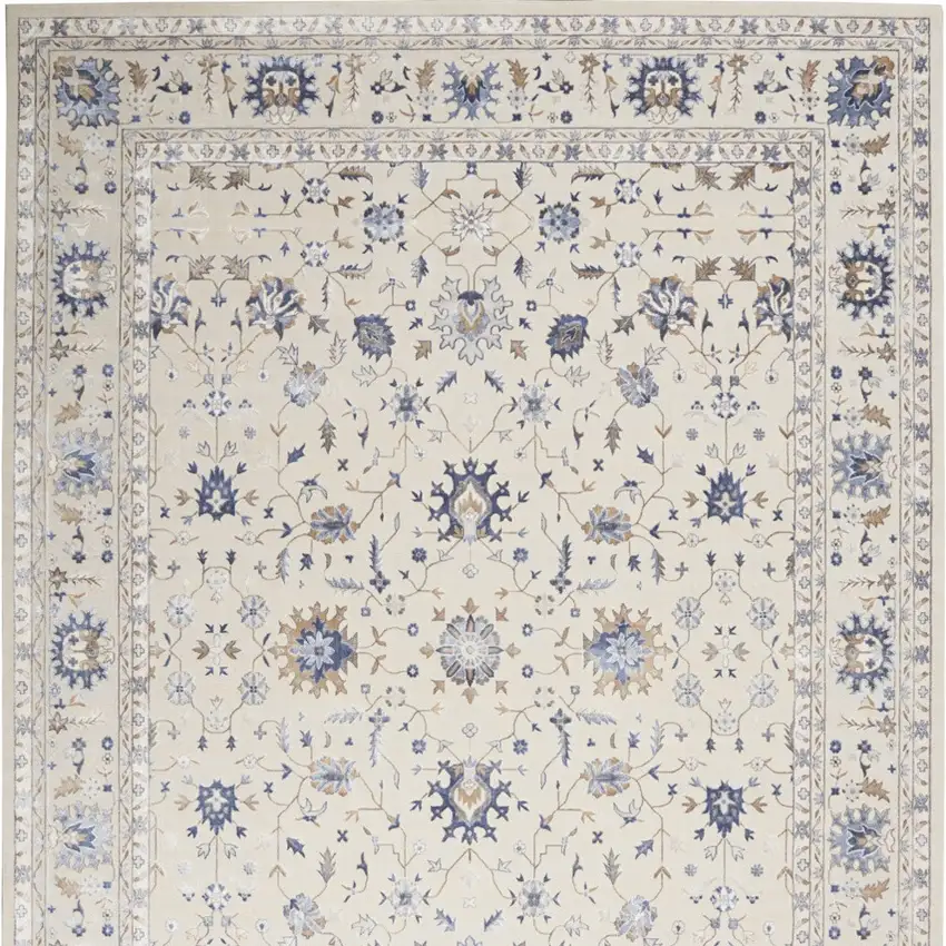 Ivory Blue And Tan Floral Non Skid Area Rug Photo 8